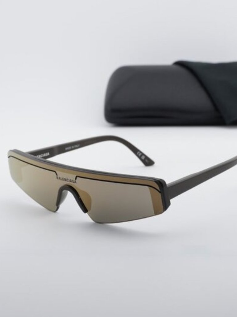 Balenciaga Bb0003s 012 Shield Sunglasses - Brown / Bronze Mirror